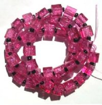 50 6x6mm Raspberry Pink Crackle Cube Beads